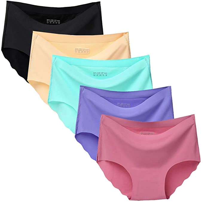 Nightaste Women's Comfort Seamless Underwear Briefs Pack of 5pcs Ice Silk No Show Panties for Ladies