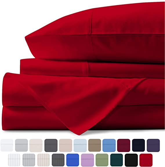 Mayfair Linen 100% Egyptian Cotton Sheets, Red California King Sheets Set, 800 Thread Count Long Staple Cotton, Sateen Weave for Soft and Silky Feel, Fits Mattress Upto 18'' DEEP Pocket