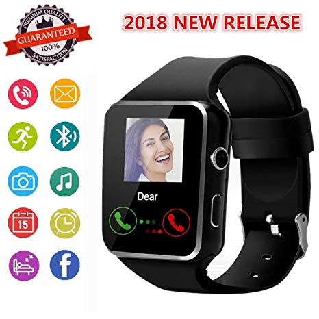 Mgaolo X6 Smart Watch Smartwatch Bluetooth Sweatproof Touchscreen Phone with Camera TF/SIM Card Slot for Android and iPhone Smartphones for Kids Girls Boys Men Women(Black)