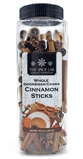 The Spice Lab Cooking Inspiration Whole Indonesian Cassia Cinnamon Sticks Net Wt. 10.5 Ounce (297 g.)