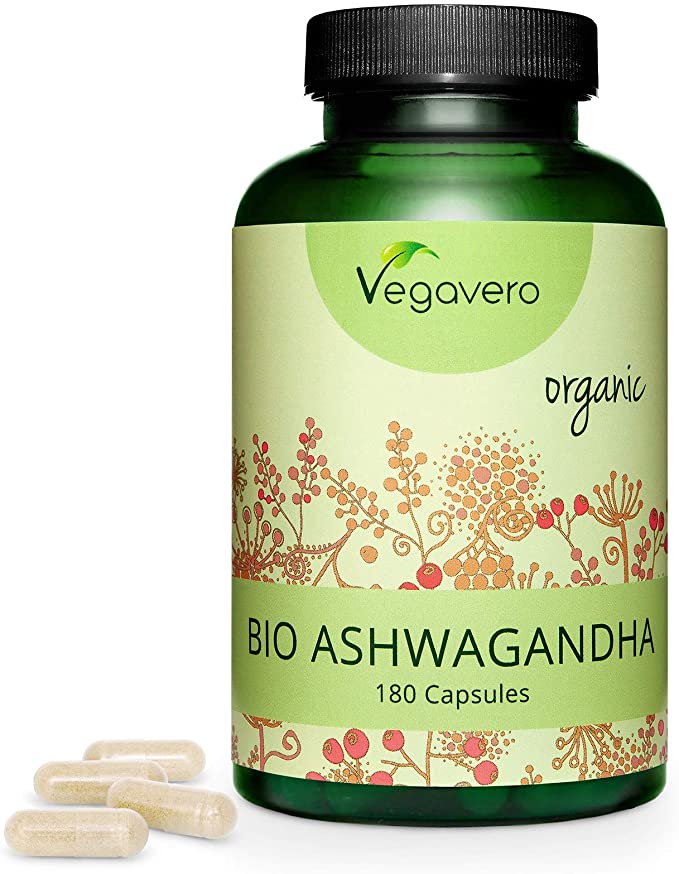 Organic Ashwagandha Capsules Vegavero® | Certified Organic | 1800mg per Dosage + 36mg Withanolides | 180 Natural Capsules, 2 Month Supply | Free from Magnesium Stearate | Made in Germany | 100% Vegan