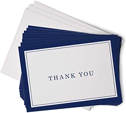Navy Blue Formal Thank You Cards with Border - 48 Classic Note Cards with Envelopes - Perfect for Business Professionals & Special Events