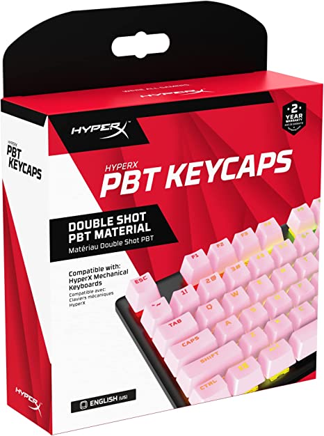 HyperX PBT Keycaps – Full Key Set, Double Shot PBT Material, English (US) Layout, 104 Keys – Pink