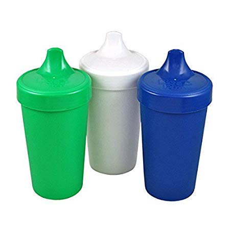 Re-Play Made in the USA 3pk No Spill Sippy Cups for Baby, Toddler, and Child Feeding - Kelly Green, White, Navy Blue (Nautical)