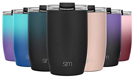 Simple Modern 12oz Voyager Travel Mug Tumbler w/Clear Flip Lid & Straw - Coffee Cup Kids Vacuum Insulated Flask 18/8 Stainless Steel Hydro -Midnight Black