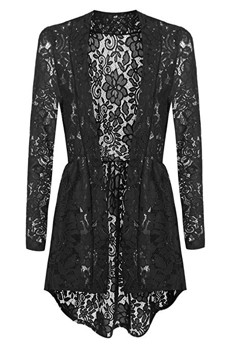 Beyove Women Long Sleeve Sheer Lace Crochet Open Front Cardigan Tops