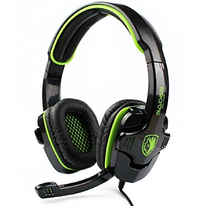 [Newly Updated ] SADES SA708 Stereo Gaming Headset Heahphone for PC with Volume-Control Microphone(black&green)