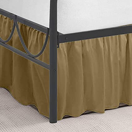 Ruffled Bed Skirt with Split Corners - 14 Inch Drop Poly Cotton/Microfiber Bedskirt with Platform Three Sided Coverage - Queen, Taupe