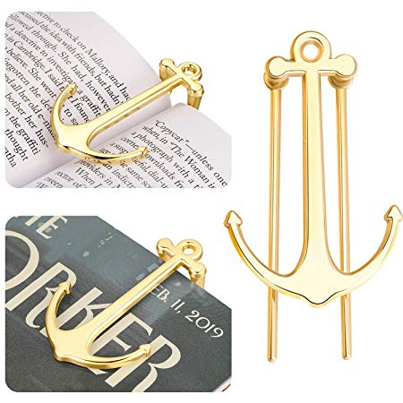 Zonon 2 Pieces Anchor Bookmarks Creative Bookmark Metal Page Holder for Students Teachers Graduation Gifts School Office Supplies (Gold)