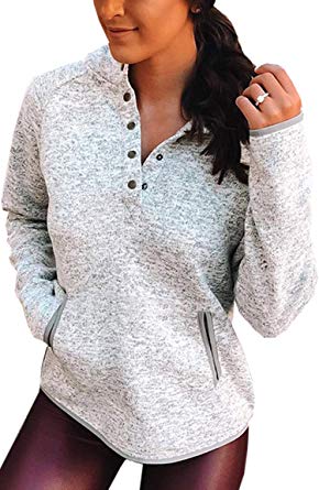 Angashion Women's Sweatshirts - Casual Button Down Asymmetrical High Neck Fleece Lined Long Sleeve Pullover Sweatshirt Tops