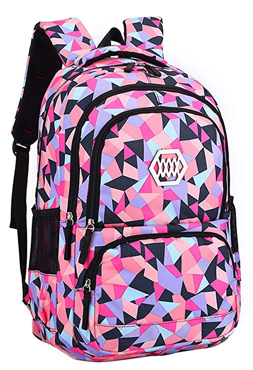 JiaYou Girl Flower Printed Primary Junior High University School Bag Bookbag Backpack(35 Liters, Style B Black)