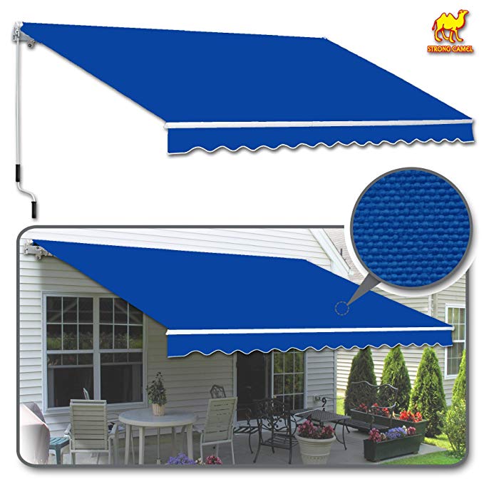 Strong Camel 12' x 8' Manual Yard Retractable Patio Deck Awning Cover, Canopy Sunshade (Blue)