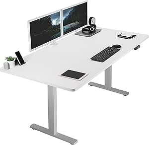 VIVO Electric Height Adjustable 71 x 36 inch Memory Stand Up Desk, Extra Deep White Table Top, Gray Frame, Standing Workstation with Preset Controller, 1B Series, DESK-KIT-1G7W-36