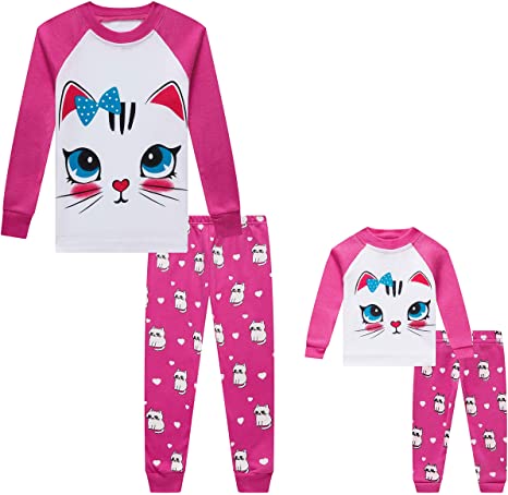 Babyroom Girls Matching Doll&Toddler 4 Piece Cotton Pajamas Toddler Christmas Sleepwear …