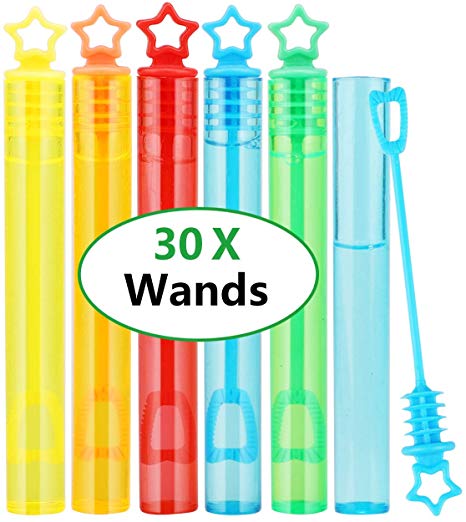 Toy Life Mini Bubble Wands and Bubble Makers for Kids 30 Pack | Each Bubble Set Contains 6 Red 6 Blue 6 Yellow 6 Green 6 Orange Bubble Sticks Prefilled with Bubble Mix