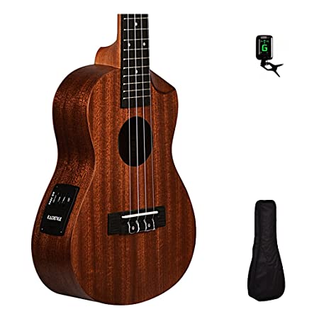 Kadence Slowhand Series Ukulele concert size, Demi cutaway with EQ (With Bag and Tuner, Mahagony Wood)