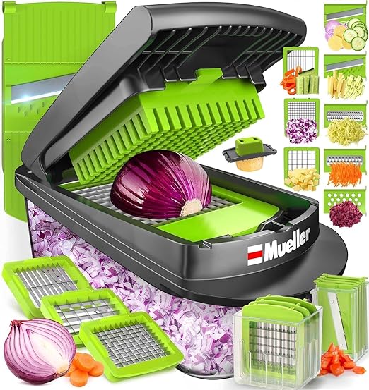 Mueller Pro-Series 10-in-1, 8 Blade Vegetable Chopper, Cutter, Dicer, Onion Mincer, Egg and Potato Slicer, Multi-Functional Kitchen Gadget for Vegetables and Salad Prep