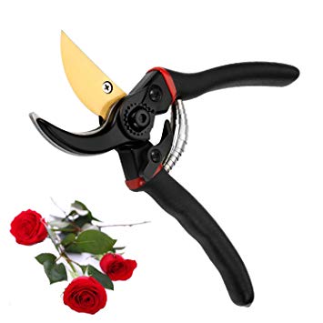 TOMORAL 2019 Upgraded Design 8 inch Professional SK-5 Steel Blade Sharp Pruning Shears Secateurs Hand Pruners Garden Clippers,Less Effort … (Black-Bypass)