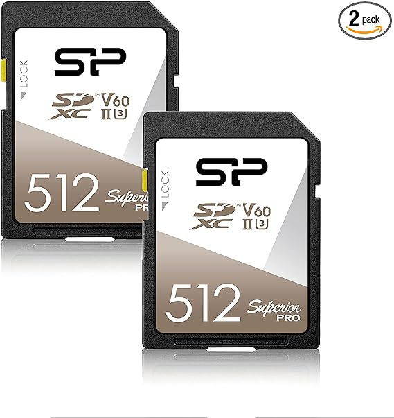 Silicon Power 2-Pack 512GB V60 R/W Up to 280/170 MB/s Superior Pro UHS-II SDXC Memory Card