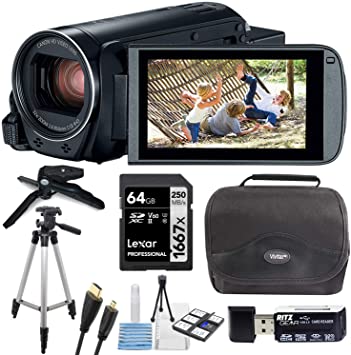 Canon Vixia HF R800 Camcorder with Lexar 64GB, Cleaning Kit, Vivitar Camera Bag, Two Tripods and Card Reader