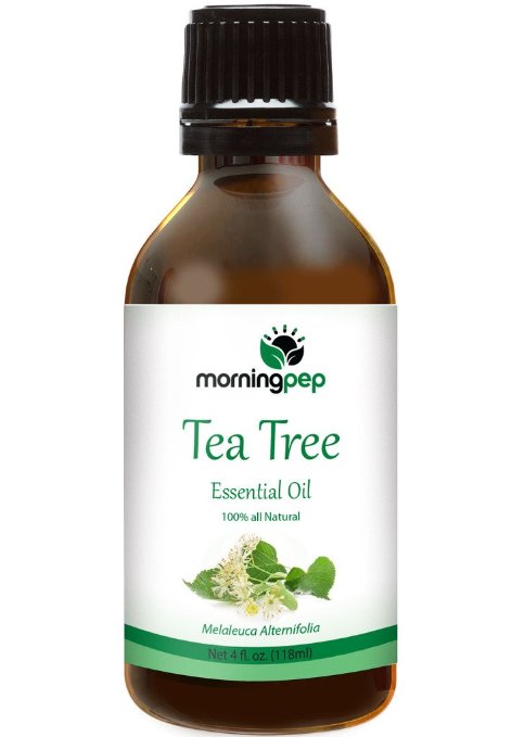 Morning Pep TEA TREE OIL 4 OZ Large Bottle 100 % Pure And Natural Therapeutic Grade , Undiluted unfiltered and with no fillers, no alcohol or other additives , PREMIUM QUALITY Aromatherapy TEA TREE Essential oil (118 ML) Happy with Your purchase or Your Money Back.