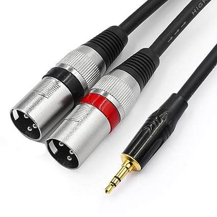 TISINO Mini Jack to XLR Stereo Cable, 3.5mm Jack to Dual XLR Male Y-Splitter Cable Stereo Breakout Lead Cord - 2m