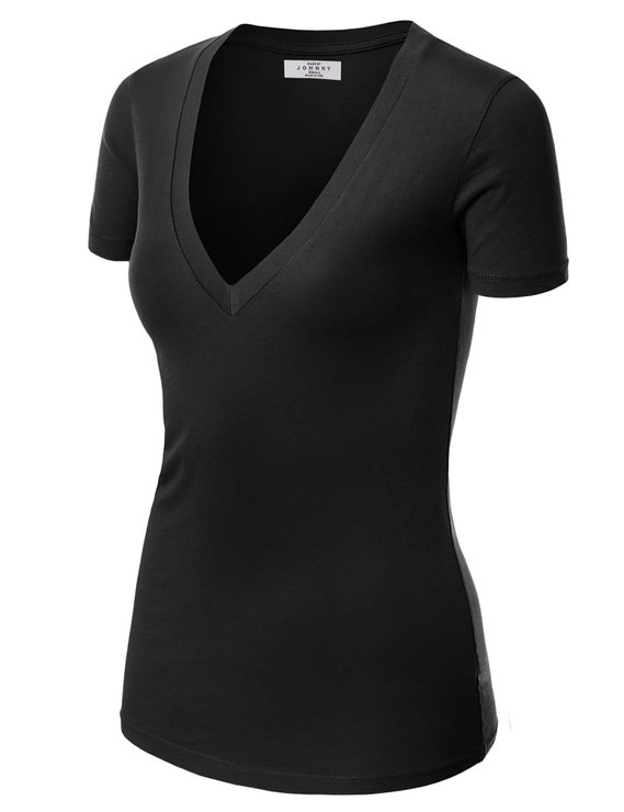 MBJ Womens Premium Basic Fitted Soft Short Sleeve Deep V Neck T Shirt