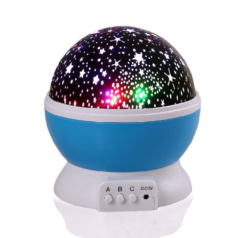 LuckLED Galaxy Night Light Star Projector 360 Rotating DC5V  AAA Battery Powered Ideal Bedroom Lamp for Children and Baby Blue