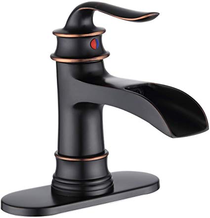 FRANSITON Waterfall Faucet Bathroom Faucet Single Handle One Hole Oil Rubbed Bronze Finish Large Spout Lavatory Faucets (ORB2)