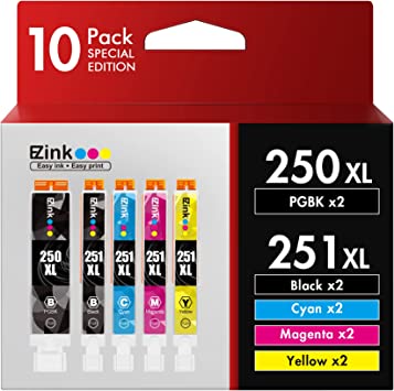 E-Z Ink (TM Compatible Ink Cartridge Replacement for Canon PGI-250XL PGI 250 XL CLI-251XL CLI 251 XL to use with PIXMA MX922 MG5520 (2 Large Black, 2 Cyan, 2 Magenta, 2 Yellow, 2 Small Black) 10 Pack