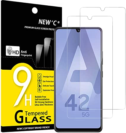 NEW'C 2 Piezas, Protector Pantalla para Samsung Galaxy A42 5G, Galaxy M12, Cristal templado Antiarañazos, Antihuellas, Sin Burbujas, Dureza 9H, 0.33 mm Ultra Transparente, Ultra Resistente