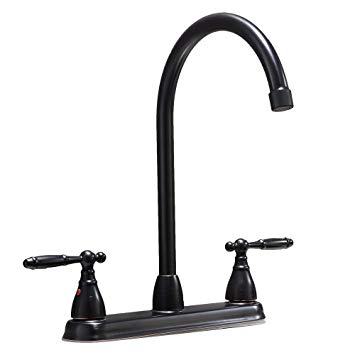 IKEBANA Commercial High Arc Two Handle Lever Oil Rubbed Bronze Kitchen Faucet, Swivel Spout Double Handle Kitchen Sink Faucet Black
