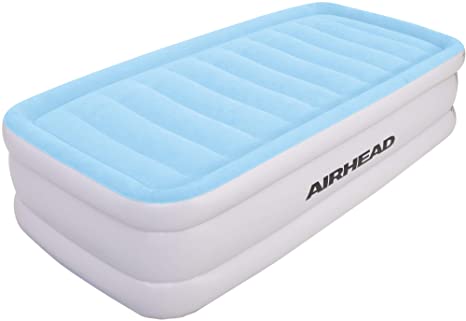 Airhead Plush Air Mattress with Built-in Pump and Manual Valve – Double Height Comfort for Home or Camping