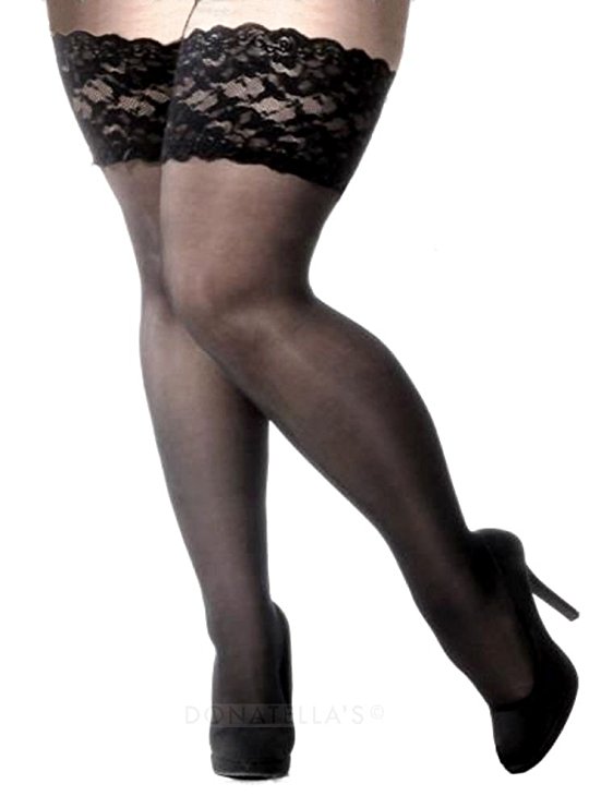 Plus Size Lace Stay Up Thigh High Stockings 2x-5x (Black or Red)