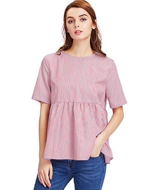 ROMWE Women's Cute Blouse Short Sleeve Summer Tunic Top