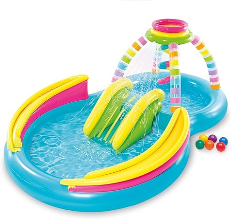 Intex: Rainbow Funnel Inflatable Play Center -Kids Waterslide Playground, Colorful Water Sprayer, Slide & Wade Pool, Outdoor/Backyard Water Activity Center, Ages 2