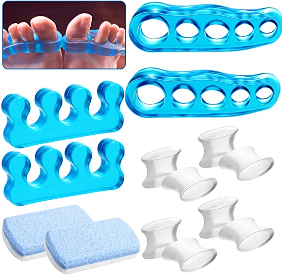 14 Pieces Silicone Gel Toe Separators Toe Spacers Bunion Spacer for Relaxing Toes Toe Stretchers Pumice Stone for Feet Callus Remover and Foot Scrubber Exfoliator Tool