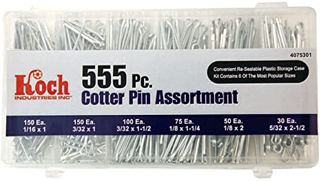 Koch Industries 4075301 Cotter Pin Assortment, Zinc Plated Steel, 555-Piece