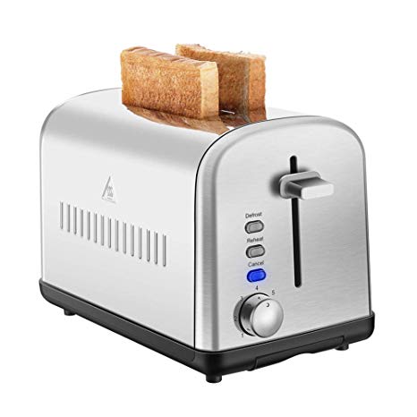 Home Gizmo 2 Slice Toaster Cool Touch with Extra-Wide Slots 7 Browning Dials and Removable Crumb Tray, Brushed Stainless Steel, Silver