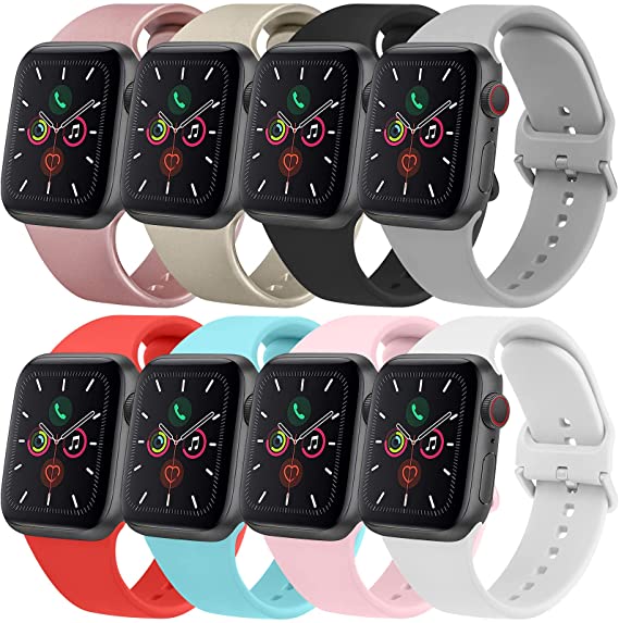 [8 PACK] Bands Compatible with Apple Watch Bands 44mm 42mm 40mm 38mm for Women Men, Replacement Strap with Classic Buckle for iWatch Series SE 6 5 4 3 2 1