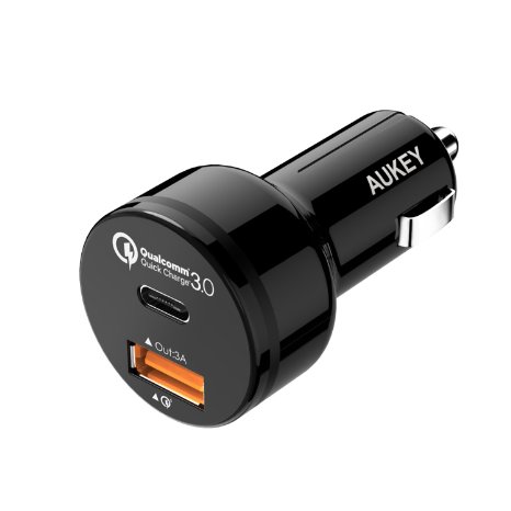 Quick Charge 3.0 AUKEY Dual-Port Car Charger with USB C Port for LG G5, Samsung Galaxy S7/S6/Edge, Nexus 6P/5X and More