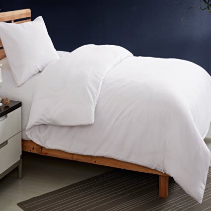 NTBAY White Microfiber Reversible 2 Pieces Twin Size Duvet Cover Set with Hidden Zip (Twin, White)