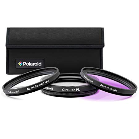 Polaroid Optics 37mm 3-Piece Filter Kit Set [UV,CPL,FLD] includes Nylon Carry Case – Compatible w/ All Popular Camera Lens Models