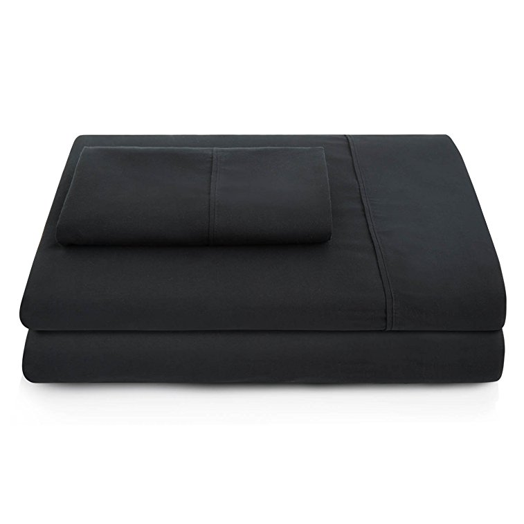 LINENSPA Ultra Soft, Wrinkle Resistant Double Brushed Microfiber Sheet Set - Deep Pocket Design - Split Queen, Black