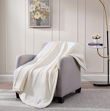 Eddie Bauer - Heated Throw Blanket, Warming Bedding with Indetectable Wires, Impossible to Feel Invisiwire Technology & Cozy Sherpa Reverse, Throw, Cream