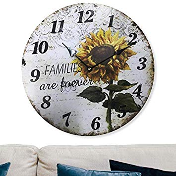 Home Sweet Home - 12 inch Simplicity Wooden Wall Clock, Silent Non Ticking Quality Quartz Battery Operated Numeral Design Rustic Country Tuscan Style Decorative Round Clock (Flower-Yellow)