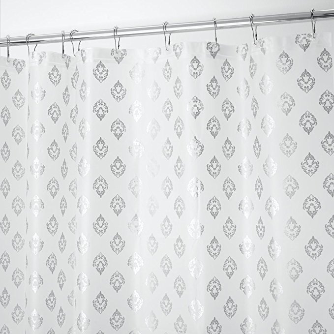 mDesign Decorative Embossed PEVA 3G Shower Curtain Liner, MOLD & MILDEW RESISTANT, ODORLESS - Stall 54" x 78", Silver