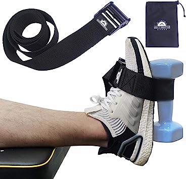 Lights Mountain Tibialis Foot Dumbbell Strap & Nordic Hamstring Curl Strap 59" Length Adjustable Bench Hammy Strap for Single Leg Tibialis Raises Leg Back Muscle Exercising for Home Gym