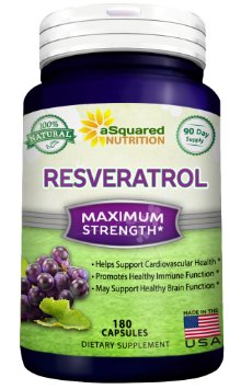 100% Pure Resveratrol - 1000mg Max Strength (180 Capsules ) Antioxidant Supplement Extract from Red Grape Skin Seed & Wine, High Potency Natural Trans-Resveratrol Pills for Heart Health & Weight Loss