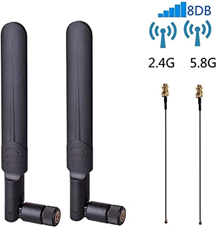 2X 8dBi 2.4GHz 5GHz 5.8GHz Dual Band Wireless Network WiFi RP SMA Male Antenna  2 x 21CM U.FL/IPEX to RP-SMA Female Pigtail Cable for Mini PCIe Card Wireless Routers, PC Desktop